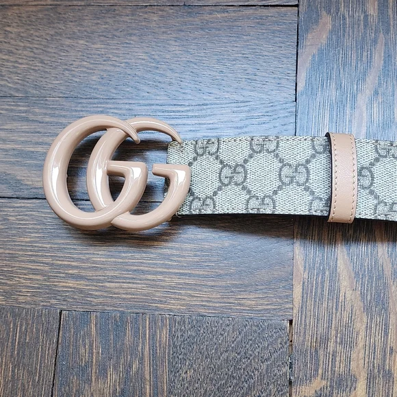 $599 Brand New Gucci GG Marmont Supreme Belt Canvas Nude 90/36 Enamel Buckle - Picture 5 of 8